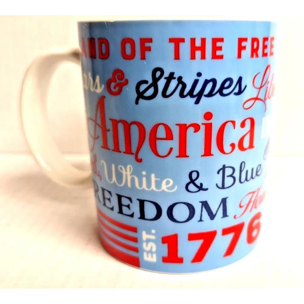 Patriotic Coffee Mug United We Stand USA Stoneware Red White Blue Drinkware Gift
